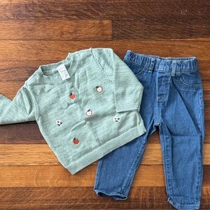 Carter's Green Sweater with Apple Embroidery